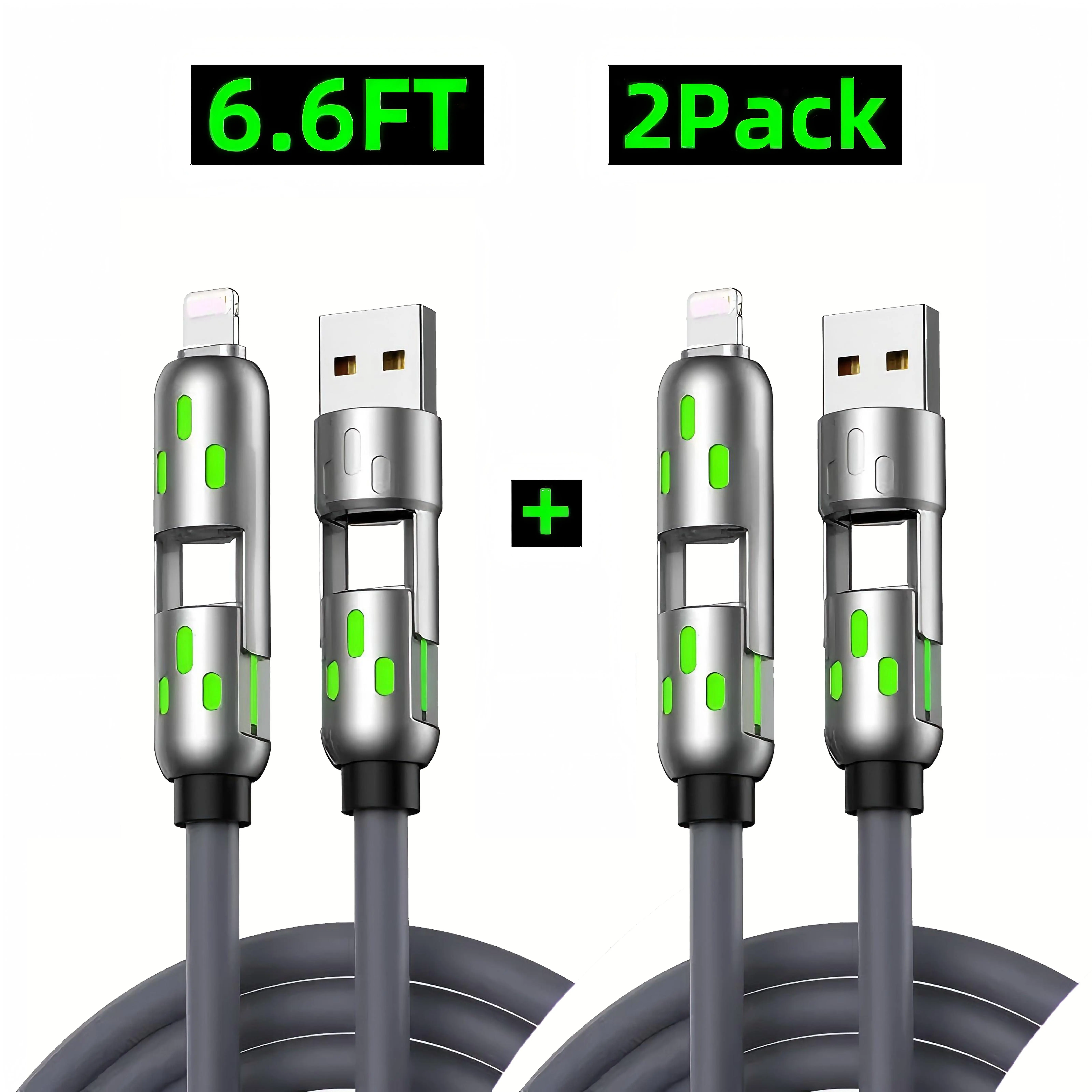[Buy 1 get 1 free]-6.6FT 4-in-1 USB-C Cable, PD FastCharging, Data Sync,  USB-A, Type-C, Lightning,Aluminum, Compatible