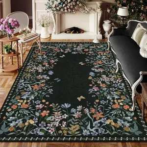 Floral Pattern Floor Mat, Non-slip Soft Floor Carpet, Decorative Area Rug, Machine Washable Floor Mat for Home Living Room Bedroom
