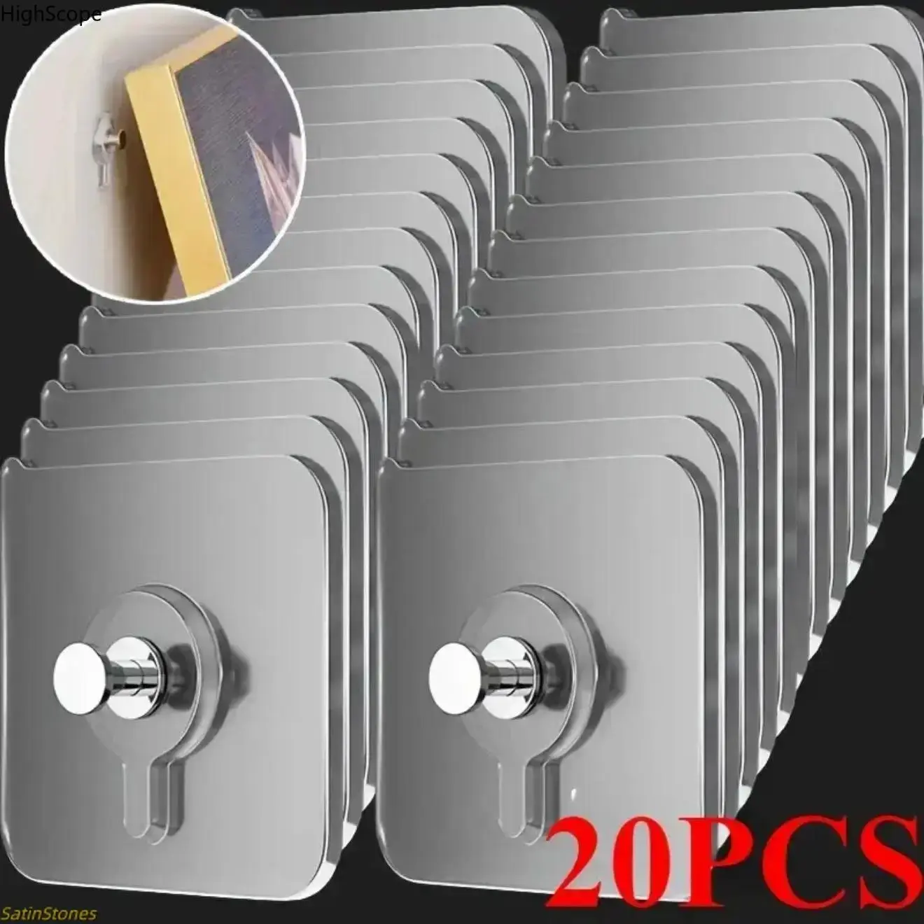 Self Adhesive Wall Hooks, 30pcs Minimalist Solid Hangers for Enhancing Organization - Secure Mounting with No Drilling, Kitchen, Plastic, Self Adhesive Hooks, Strong Adhesive