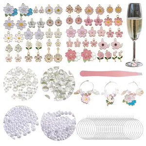 50 Sets DIY Wine Glass Charms Kit | Super Cute Alphabet & Floral Drink Markers | Wedding & Bachelorette Decor