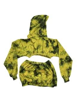 Crop Top with Matching skirt with a Yellow and Black tye dye pattern