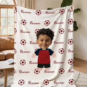 Personalized Soccer Blanket, Custom Face Throw, Sports Fan Gift, Jersey Design