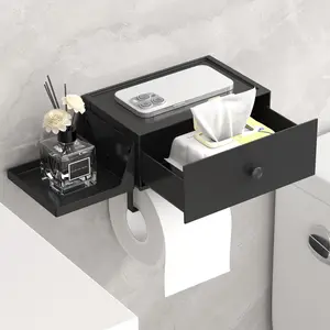 Lifewit Waterproof Bathroom Toilet Paper Holder with Smooth Shelves, Screw-or-Adhesive Wall-Mount Installation for Tissue Roll Storage