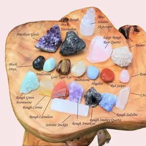 Beginners Crystal Kit, 20 pcs - Chakra Protection Healing Sets PLUS Natural Rough & Tumbled Crystal Specimens (Healing Crystals and Stones)