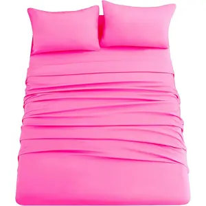 Sheet Queen Size Super Microfiber 1800 Deep Pocket Double Brushed Wrinkle, Stain, Fade Resistant(Hot Pink,Queen)