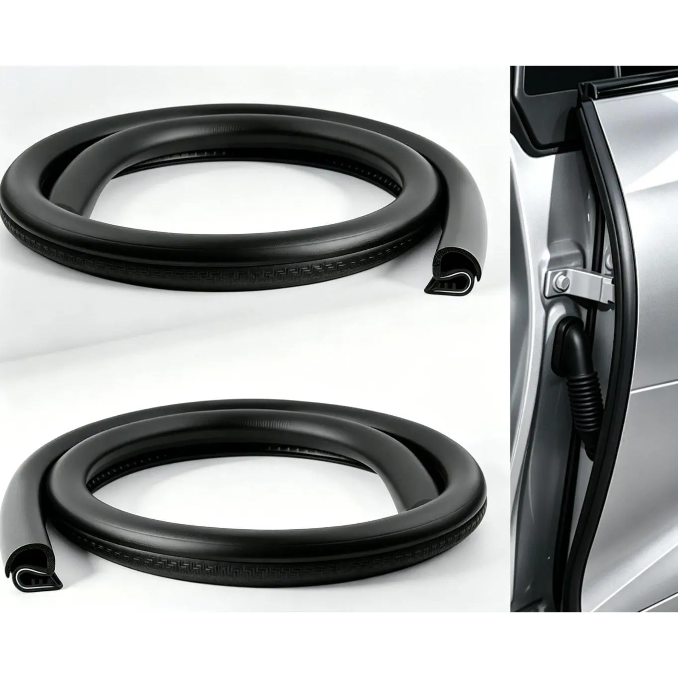 2PCS 2.62Ft Adjustable Car Door Weather Seal Strip, Open-End Automotive Weather Stripping with Upgraded U-Shaped Fixing Steel Strip & Bayonet, Thickened Rubber Edge Trim for Cars