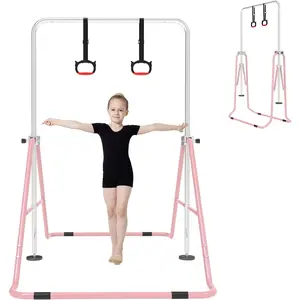 Gymnastics Bar for  with Gymnastics Rings, Height Adjustable Gymnastics Horizontal Bar, Foldable Bar Gymnastics Equipment for Home Room Indoor Outdoor Gym Practics, Gymnastic Bar