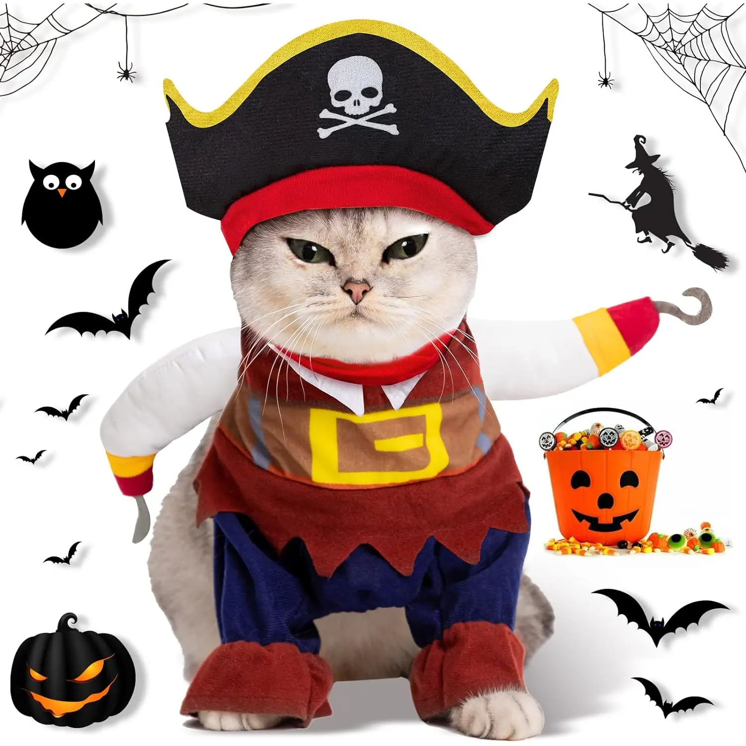 Funny Cat Pirate Costumes - Caribbean Style Pet Dressing up Cosplay Party Costume with Hat Small to Medium Dogs Cats Kitty Cute Fashion Prop Apparel for Halloween Christmas Party Accessories (S) XinqiMon