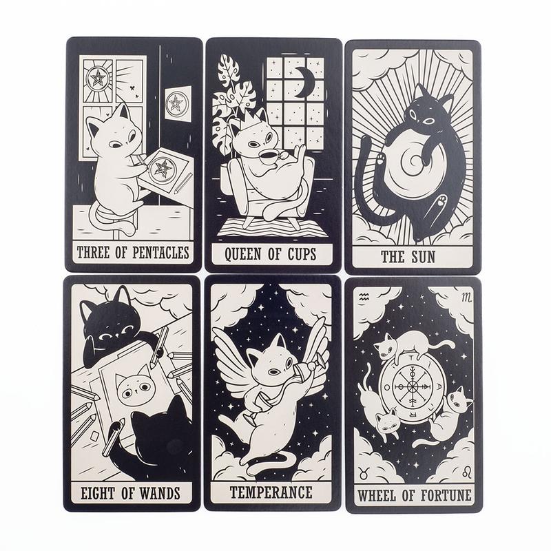 Kitten Tarot Deck 78Pcs Cute Black and White  For Beginners  Version Mysterious Board Game Fun Fortune telling Kit