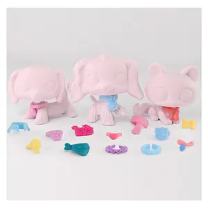 3pcs/Lots White Base for Pet Shop Sitting Cat Cocker Spaniel Dachshund Collie Shoerthair Cat Fox Kitten Lamb Cow BunnyCustom DIY Paint Design Your Pet and mixed several colorful Accessories, Easter gift for kids