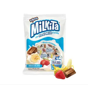 Milkita The Real Milk Candy Lollipop Bag – Low-Sugar, Healthy Sweets with Real Milk for Kids & Adults – Fat Free & Gluten Free Candy with Calcium (Strawberry, Chocolate, Banana - 10 Pcs)