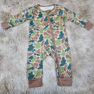 Long sleeves apparel camo printed romper baby boy zip sleeper