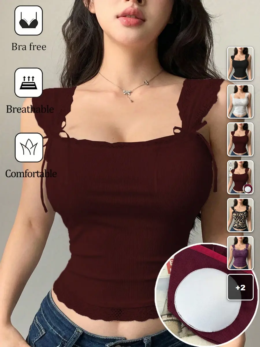 Lace Trim Camisole Tie-Up Fitted Built-In Padded Going Out Date Night Summer