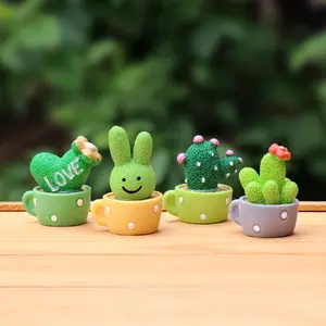 Cute Cactus Design Resin Decoration, 4 Counts Mini Cactus Decoration, Car Interior Decoration, Office Decoration, Home Decoration, Car Desktop Decor