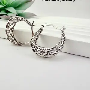 Arracadas mexicanas de plata 925 - arracadas de canasta | Sterling silver 925 basket hoop earrings