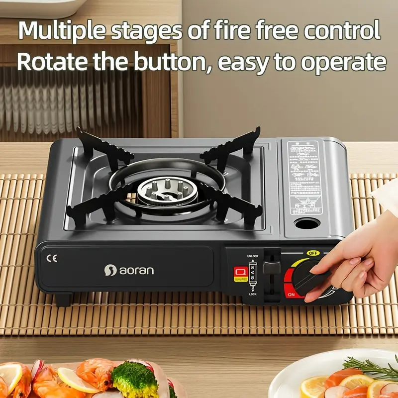 Aoran Portable Stove Camping Barbecue Korean Kitchen Camping Butane Burner Stove with Safety Lock And Piezoelectric Ignition, Energy Efficient Outdoor Camping Stove with Overvoltage Protection, Ideal for Hiking, Holiday Gifts