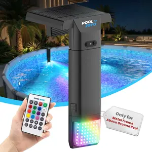 POOLJOYO Solar Pool Light for Metal Frame Above Ground Pools 1.71-3.9 Top Rails Remote Control 3-Sided 180° Underwater Glow 10-Colors 4 Modes IP68 Waterproof 50 Hours Runtime ETFE Panel 8000mAh Battery