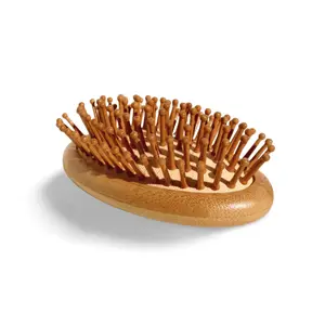 Wood Handheld Hair Brush – Scalp Massager with Ball-Tipped Bamboo Bristles, Perfect for Beards, Babies, or on the go.