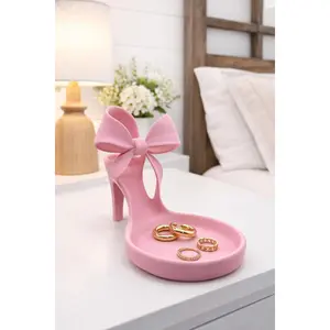 High Heel Bow Ring Dish, Pink Jewelry Holder Tray, Cute Vanity Organizer, Coquette Trinket Dish, Girly Room Decor, Gift for Her Bridesmaid