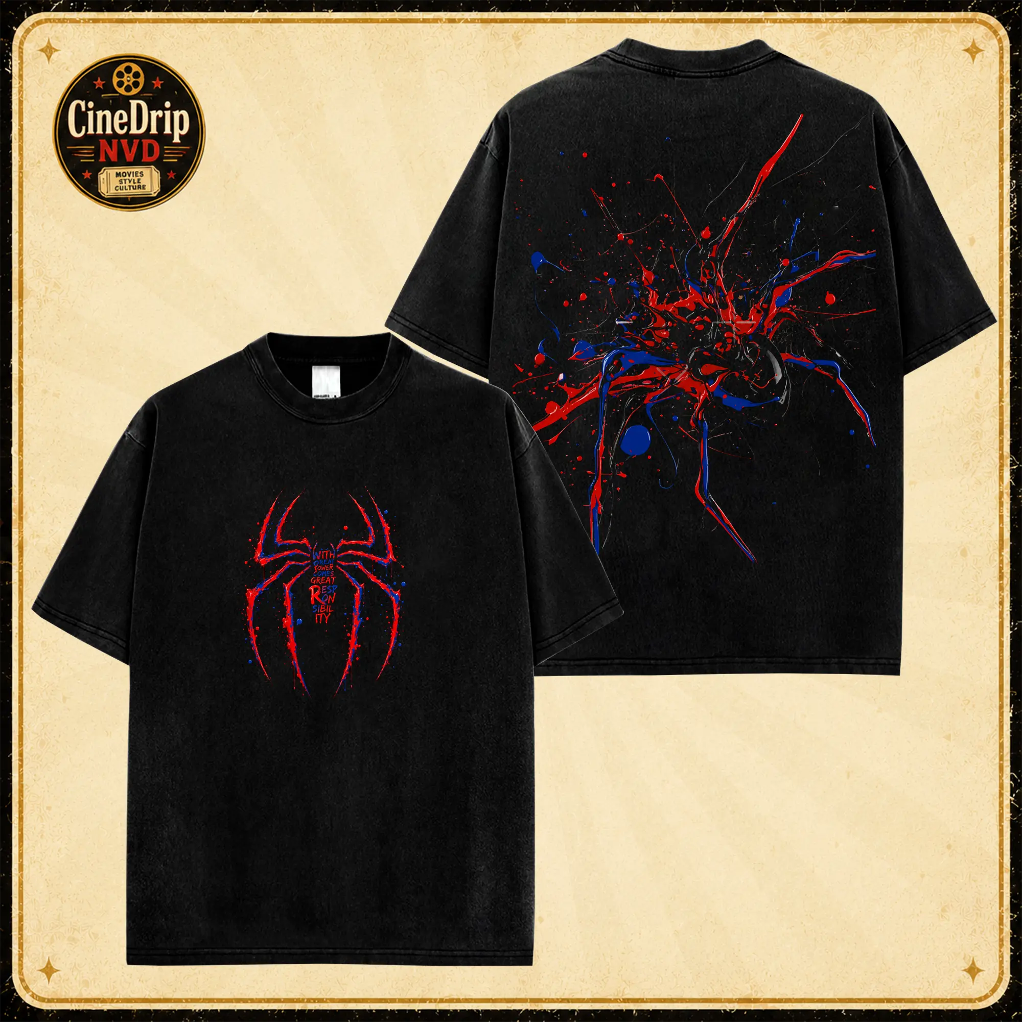 Spidey Ver 3 Vintage Inspired Oversized Black Graphic T-Shirt, Brand New Day Fan Tee, Peter Web Hero Shirt, Y2K Comic Streetwear Top, Black Cotton Unisex Tee, Gift for Movie Lovers