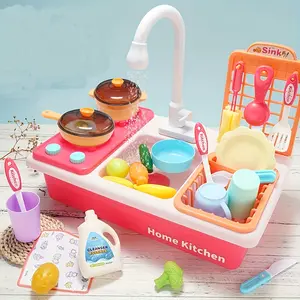 24pcs Play Kitchen Sink Toys, Children Dishwasher Playing Toy with Running Water, Kitchen Sink Toys Fit for Kids and Toddlers