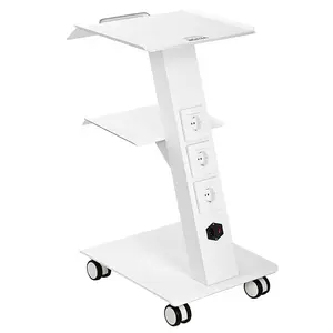 VEVOR Lab Trolley,  Rolling Lab Cart with Built-in Socket, 3-Layer Metal Mobile Trolley, Tray Rolling Clinic Cart with Swivel Wheels, 220 lbs Weight Capacity, for Lab, Clinic, Beauty and Salon