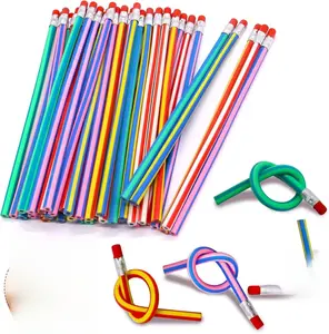 40 Pcs 7 Inch Flexible Pencils,Soft Novelty Pencil,Multi Colored Striped Soft Pencil with Eraser for Kids Gift