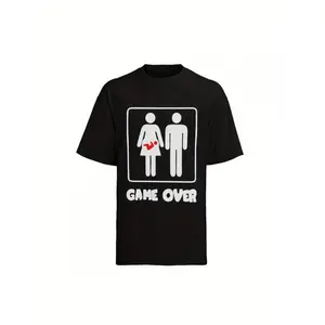 Men'S Funny Wedding Bachelor Party T-Shirt - GAME OVER Graphic With Bride & Groom - Cotton Black Tee For Groomsmen, Best For Man - Casual Formal Event Shirt - Hand Wash Only, Playful Design, Regular Fit Shirt