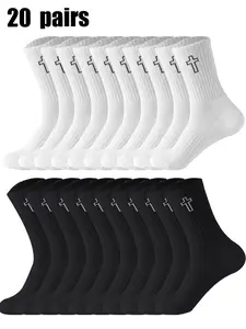 Men's Cross Print Crew Socks, Casual Comfy Breathable Mid-calf Socks for Daily Wear, Men's Socks for All Seasons, Socks Pairs, Breathable Fabric Socks