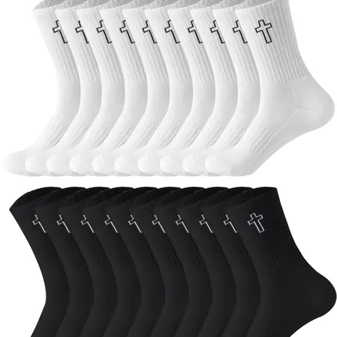 Men's Cross Print Crew Socks, Casual Comfy Mid-calf Socks for Daily Wear, Men's Stylish Socks for All Seasons, Sock Pairs, Breathable Fabric Knit Socks, Casual Fashion Socks, Summer Socks