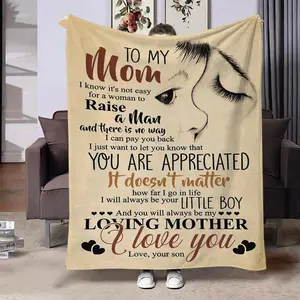 Letter From Son To Mom Pattern Flannel Blanket, Soft Throw Blanket, Air Conditioning Blanket, Gift Blanket for Living Room Sofa Bedroom, Slogan Print Blanket
