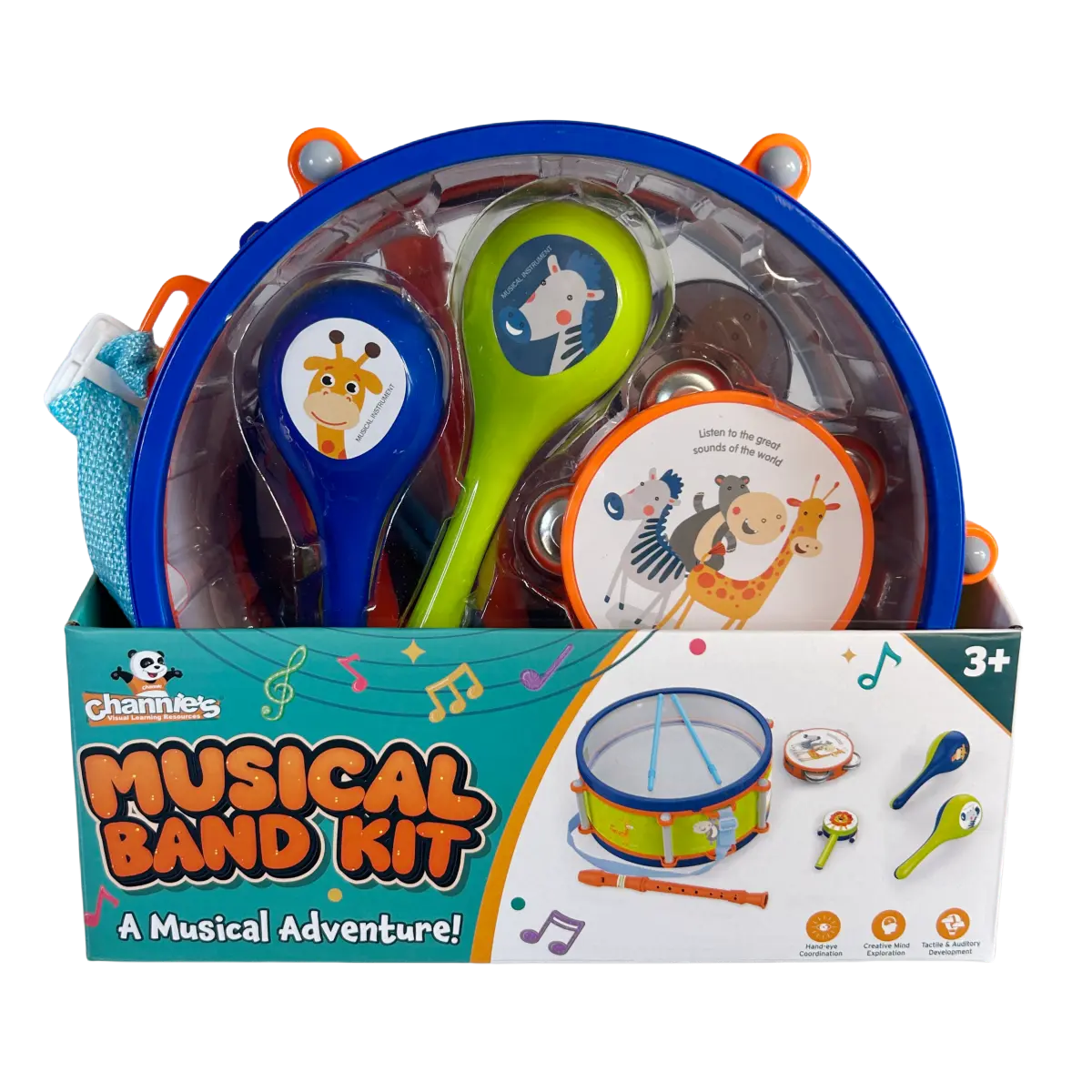 Channie’s Musical Band Kit - Kids’ Musical Instrument Accessories with Tambourine, Rattle, Marching Drum for Birthday Fun Music Adventures, Small Hands, Birthdays