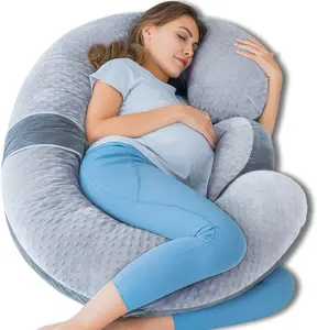 Pregnancy Pillows, E Shaped Full Body Pillow for Sleeping, with Pregnancy Wedge Pillow for Belly Support, 60 Inch Maternity Pillow for Side Sleeper, Grey Velvet