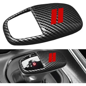 Gear Shift Knob Head Cover Trim for Dodge Charger Challenger Accessories 2015-2023 2024 Durango 2016-2025 Interior Shell Insert Decoration Protector Gear Shifter Cover (Carbon Fiber Red Trim)