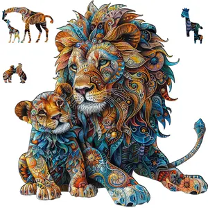 Delobil Premium Thick Puzzles for Adults with Puzzle Saver, Unique Adult Jigsaw Puzzles, Brain Teaser Family Game Gift, Leisure Time Fun Challenge & Stress Relief-Lion Family-200pcs