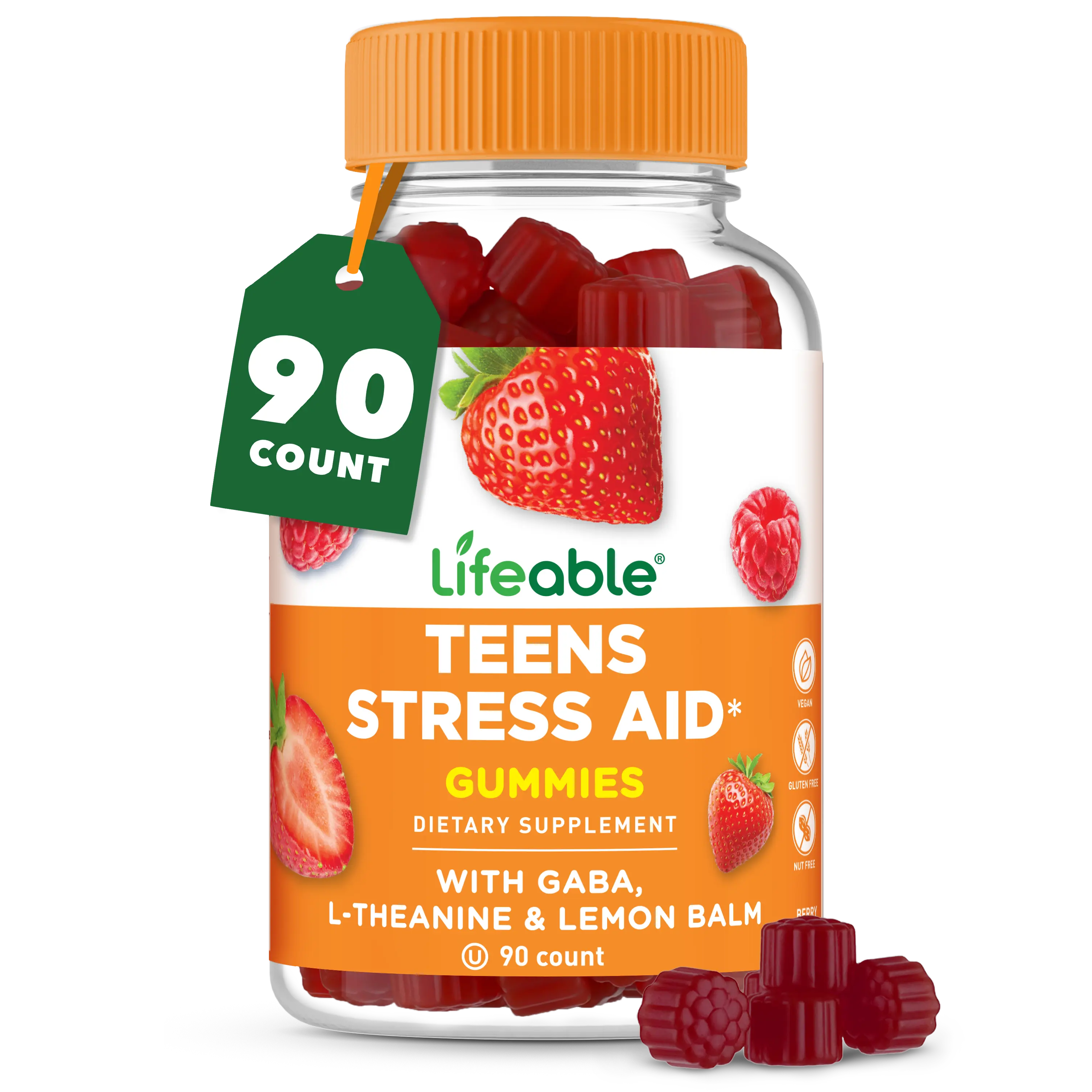 Lifeable Teens Stress Aid Gummies with Lemon Balm GABA And L Theanine, 90 count
