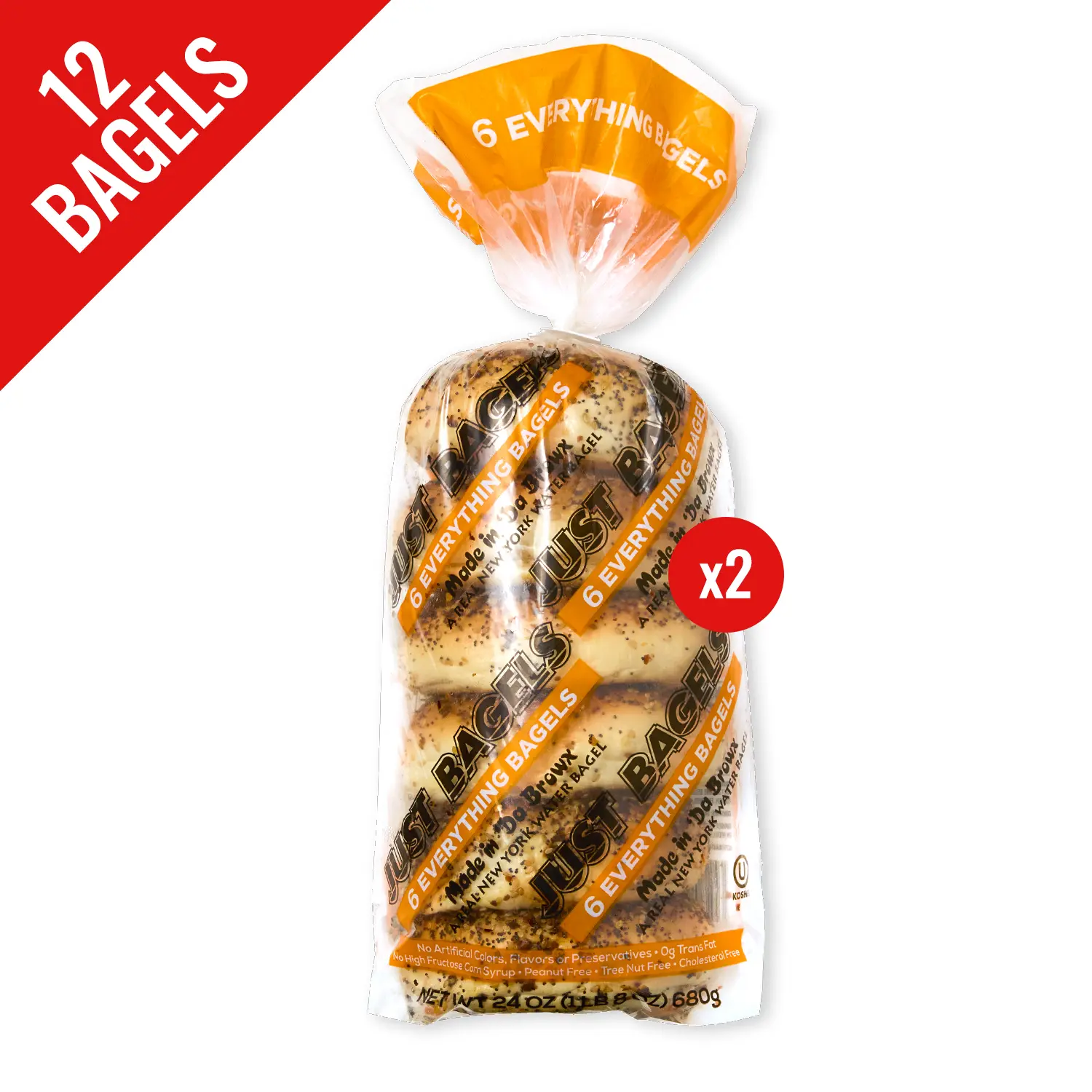 Just Bagels Everything Bagels 2 Packs of 6 Non-GMO Authentic New York Style Chewy Crunchy Bagels Made in Da Bronx
