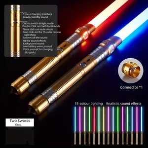 30inch 15-color 2-in-1 Metal Gravity Sensing Light Up Saber Rechargeable Toy Sword, Light Sword Upgraded Version Party Glow Sword For Halloween And Christmas Gift