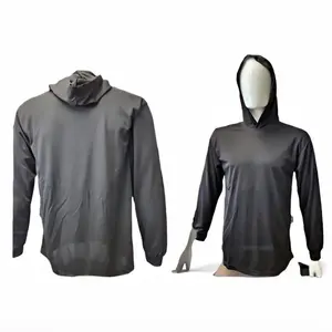 Hi Visibility ultra light weight BLACK Long sleeve hoodie shirt / polyester birdeye Fabric for quick drY (SEE DESC FOR SIZING INFO)