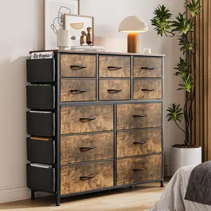 Dresser for Bedroom with 12 Drawer, Dressers & Chests of Drawers for Hallway, Entryway, Storage Organizer Unit with Fabric, Sturdy Metal Frame Brown