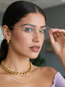 Women's Street Style Geometric Frame Rimless Eyeglasses, Trendy Casual Eyeglasses for Everyday Use, Fashion Accessories for Outdoor Activities