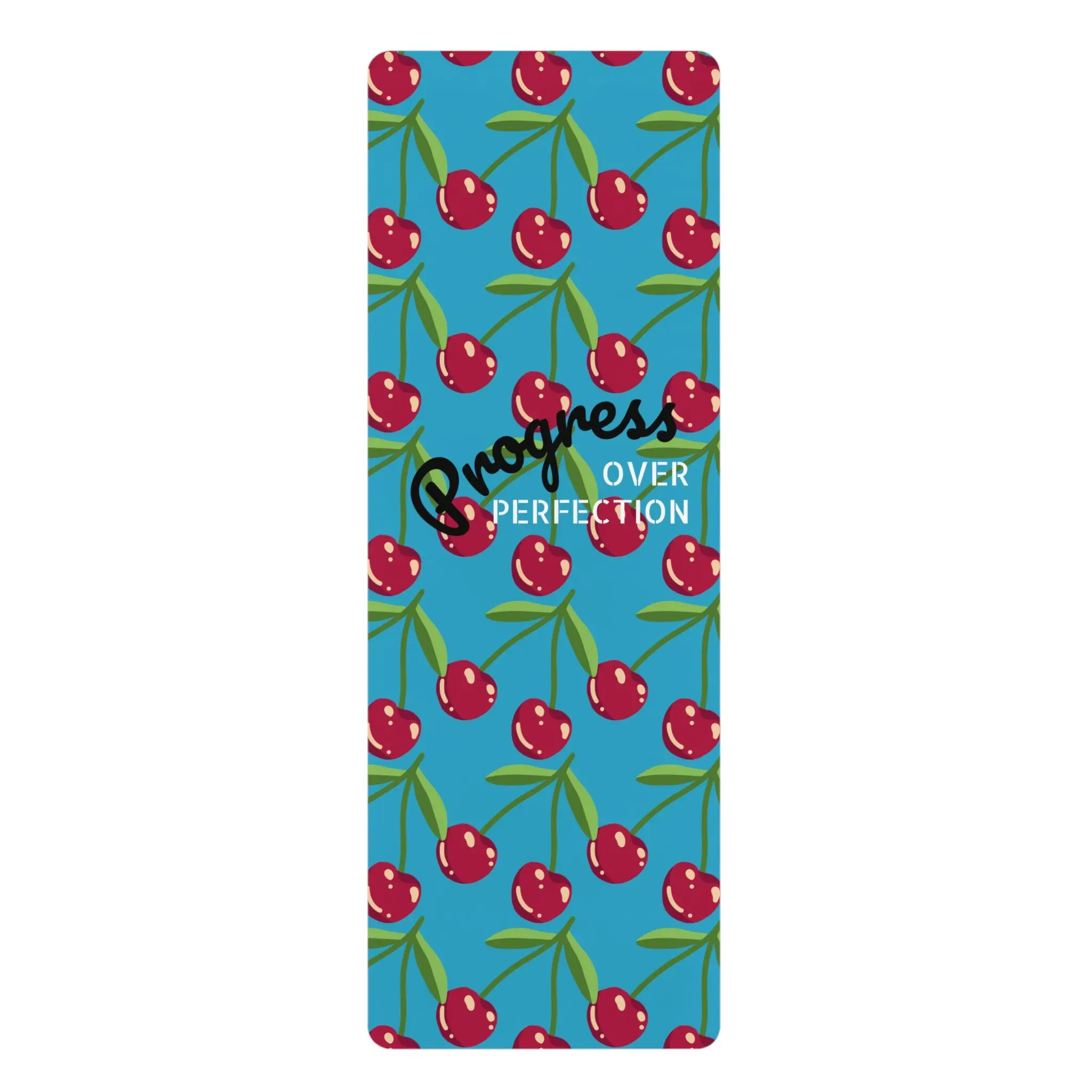 Cherry Blossom Rubber Yoga Mat - 24" x 70" Anti-Slip Pilates Exercise Meditation Fitness Mat with "Progress Over Perfection" Design