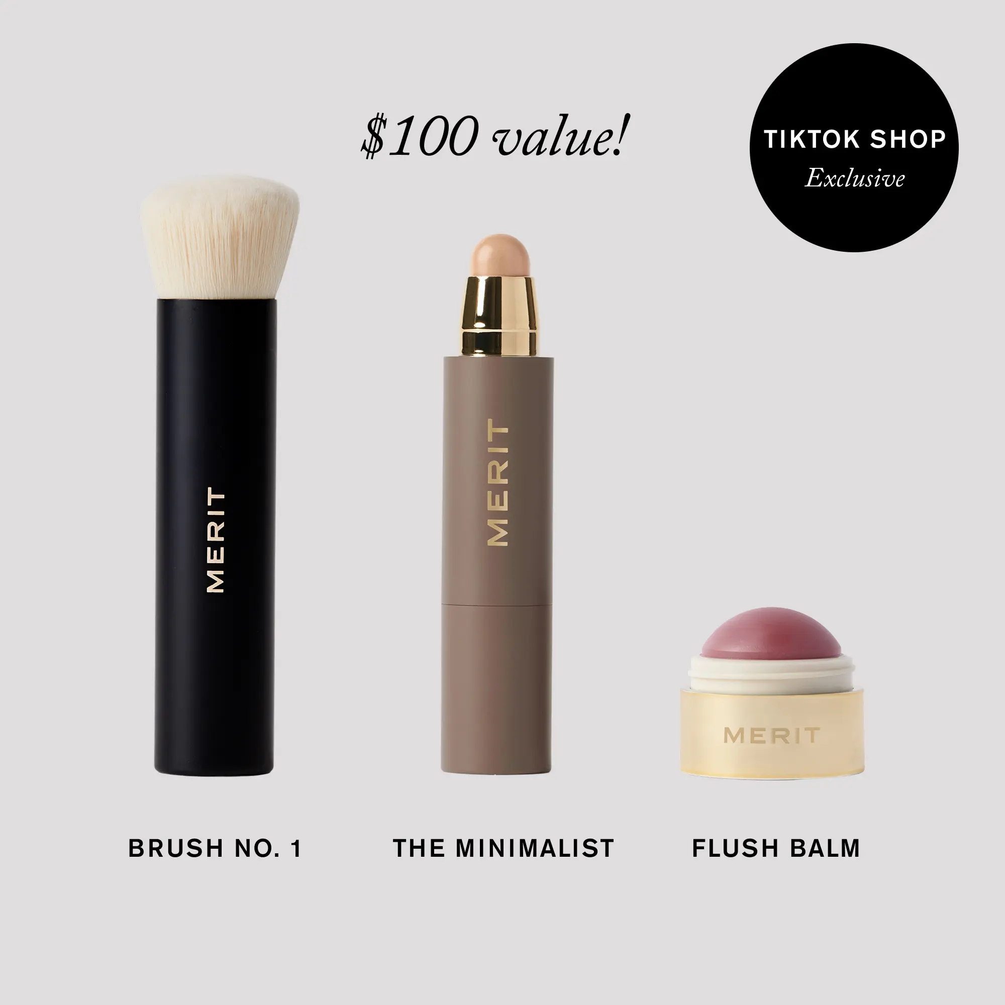 MERIT The Complexion Set - The Minimalist Complexion Stick, Cream Tint Blush, & Blending Brush