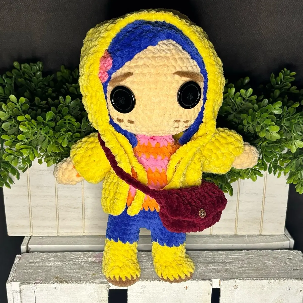 Button Eyed Girl Handmade Crochet Doll Button Eyed Girl Handmade Crochet Doll