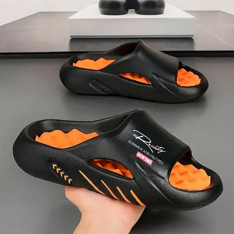 Men's Soft Sports Slide Shoe - Synthetic EVA Upper, Letter Print, Lightweight, Non-Slip Unisex Casual Footwear for All Seasons, Outdoors, Beach-Ready Indoor/Outdoor Slippers Sandals