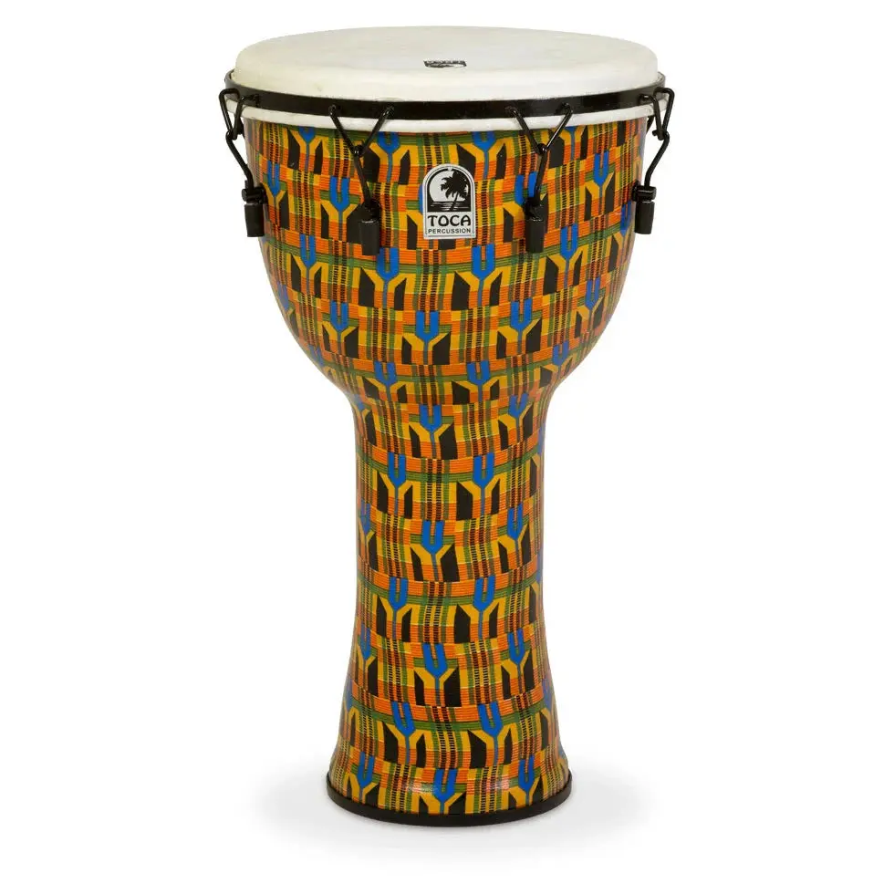 Toca Freestyle Mechanically Tuned 14 Djembe with Bag, Kente Cloth