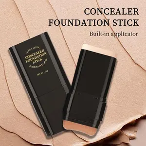 2-in-1 Cosmetic Concealer & Base Set - Long-Lasting Liquid Base with Puff Brush, Solid Paste, Suitable for All Skin Types, Adults