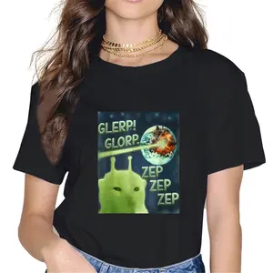 100% Cotton Unisex Glerp Glorp Funny Alien Cat Meme, Brainrot Tee, Costume T-Shirt