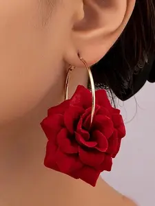 Rose Flower Design Hoop Earrings, Fashionable Jewelry for Women, Trendy All-match & Exquisite Jewelry for Birthday Gift
