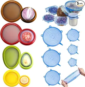 Fresh Guard Set: Refrigerator Fruit Storage Box, 4 Anti Oxidation Storage Containers for Fruit & Vegetable + 6 Reusable Silicone Stretch Lids, Keep Food Fresh Longer, Fruit and Vegetable Saver, Airight Storage - Leak Proof Silicone Covers for Bowls, Jars.